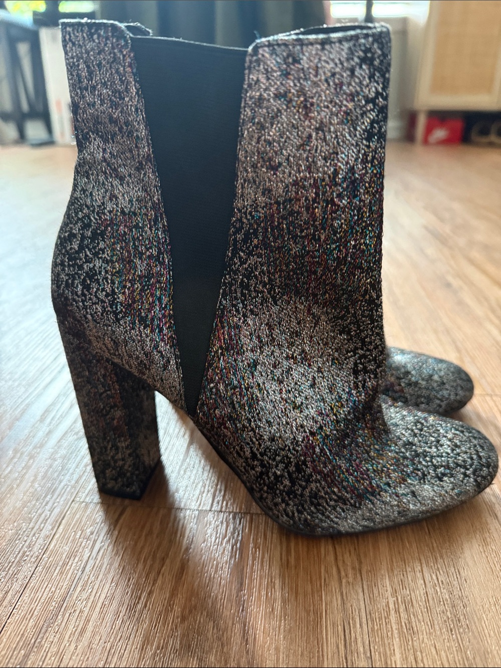 Steve Madden Effect Glitter Block Heel Ankle Boots